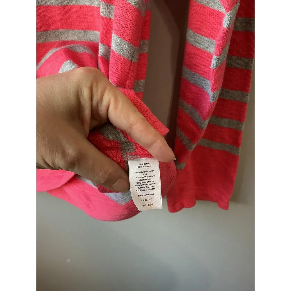 Talbots Womens Coral Pink Grey Striped Long Sleeve Cotton Blend Knit Sweater  Lg
